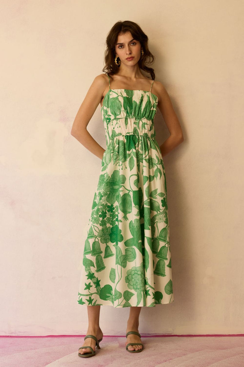 Hibiscus Anaar Smocked Bodice Maxi Dress - Fern cotton by World of SiSa for women Worldwide