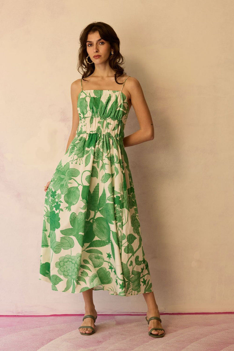 Hibiscus Anaar Smocked Bodice Maxi Dress - Fern cotton by World of SiSa for women Worldwide
