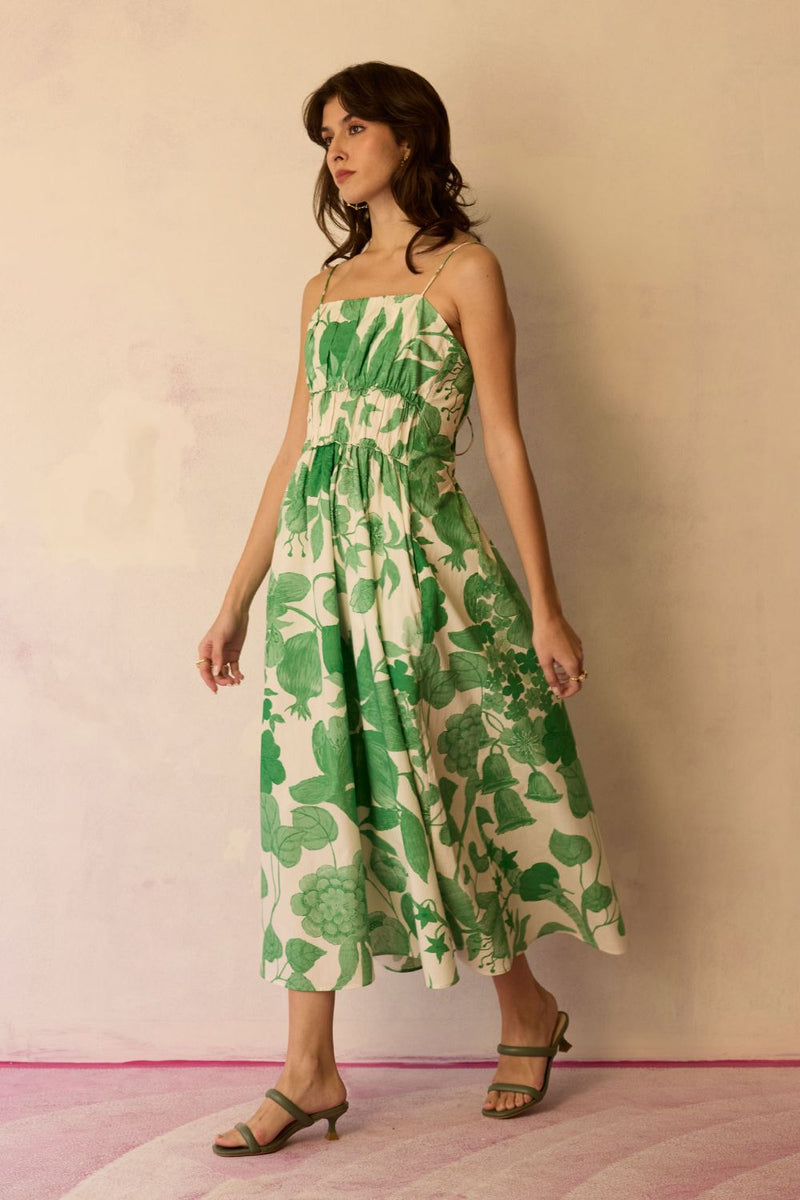 Hibiscus Anaar Smocked Bodice Maxi Dress - Fern cotton by World of SiSa for women Worldwide