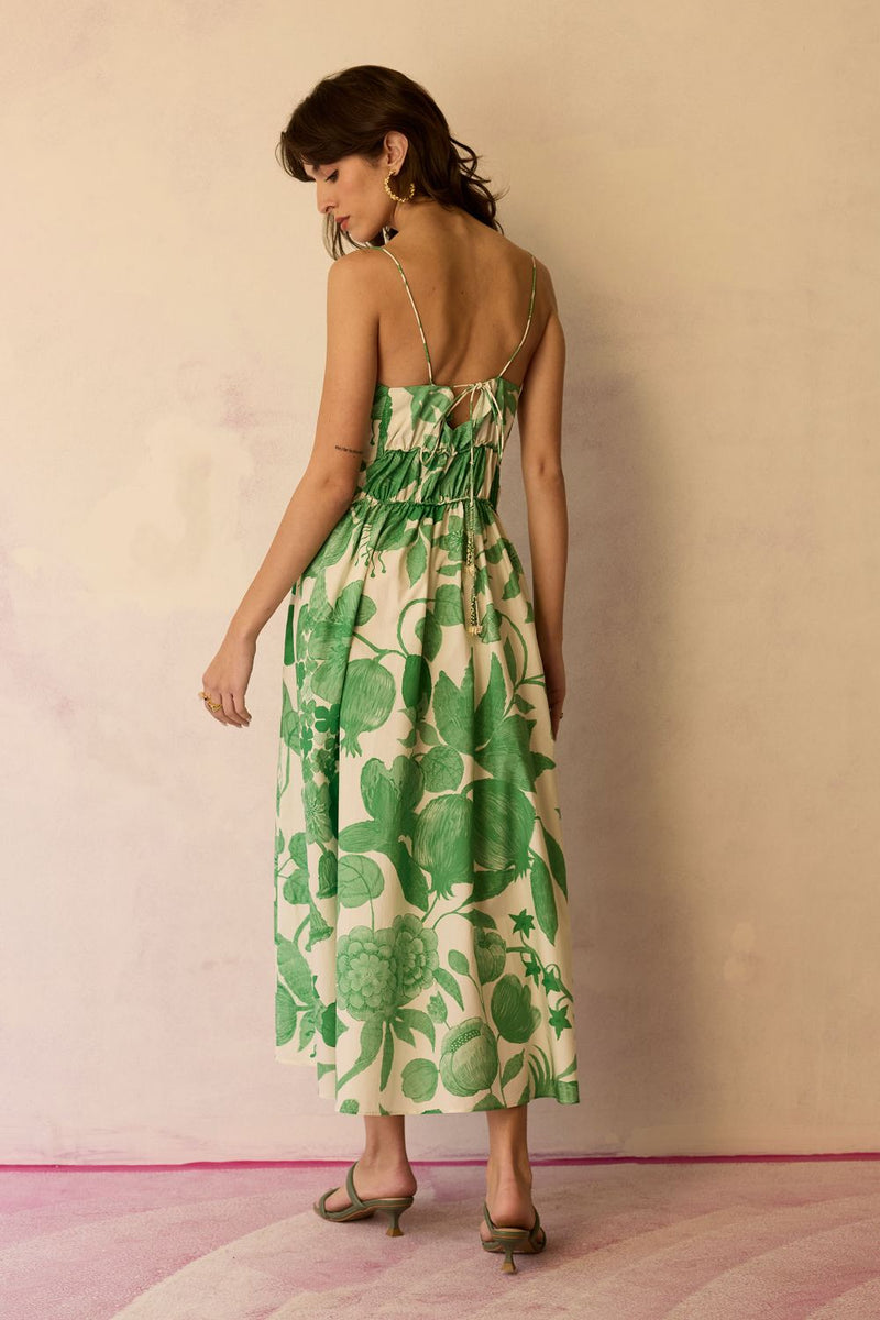 Hibiscus Anaar Smocked Bodice Maxi Dress - Fern cotton by World of SiSa for women Worldwide