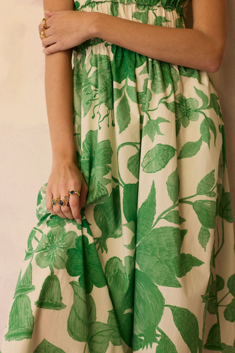 Hibiscus Anaar Smocked Bodice Maxi Dress - Fern cotton by World of SiSa for women Worldwide