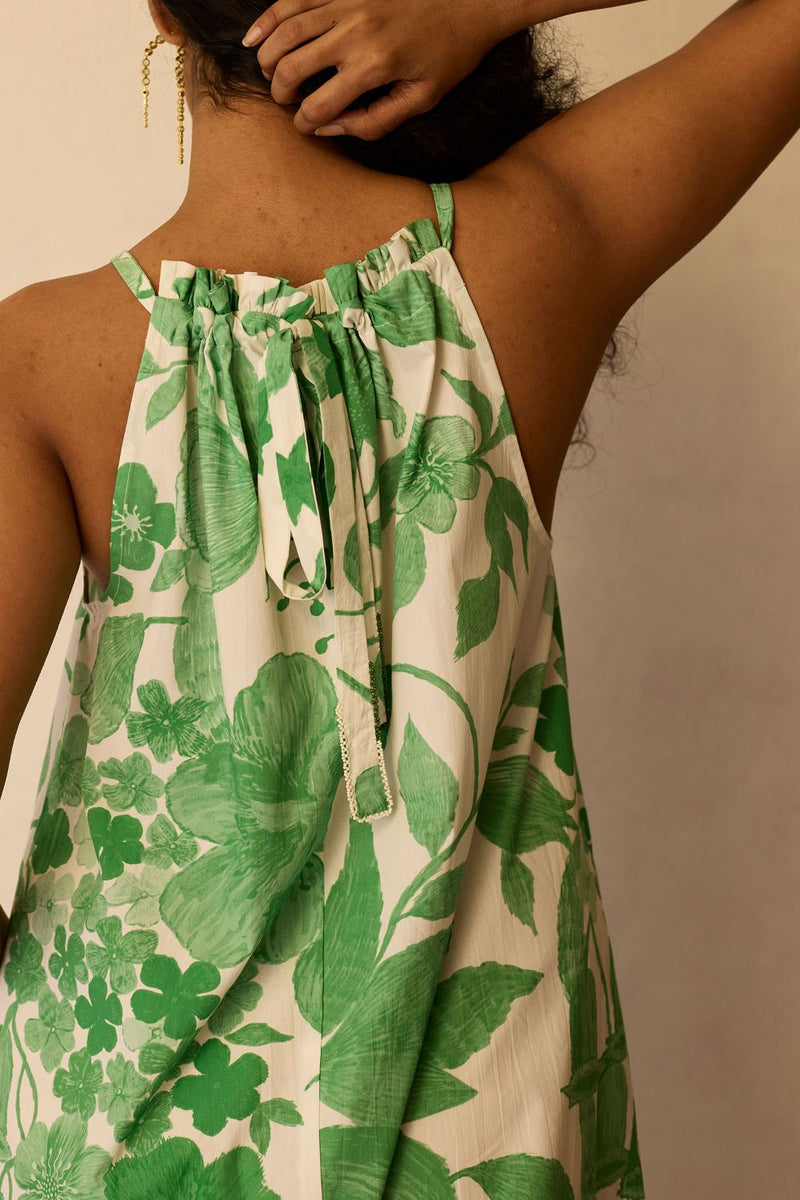 Hibiscus Anaar Gathered Sleeveless Maxi Dress - Fern cotton by World of SiSa for women Worldwide