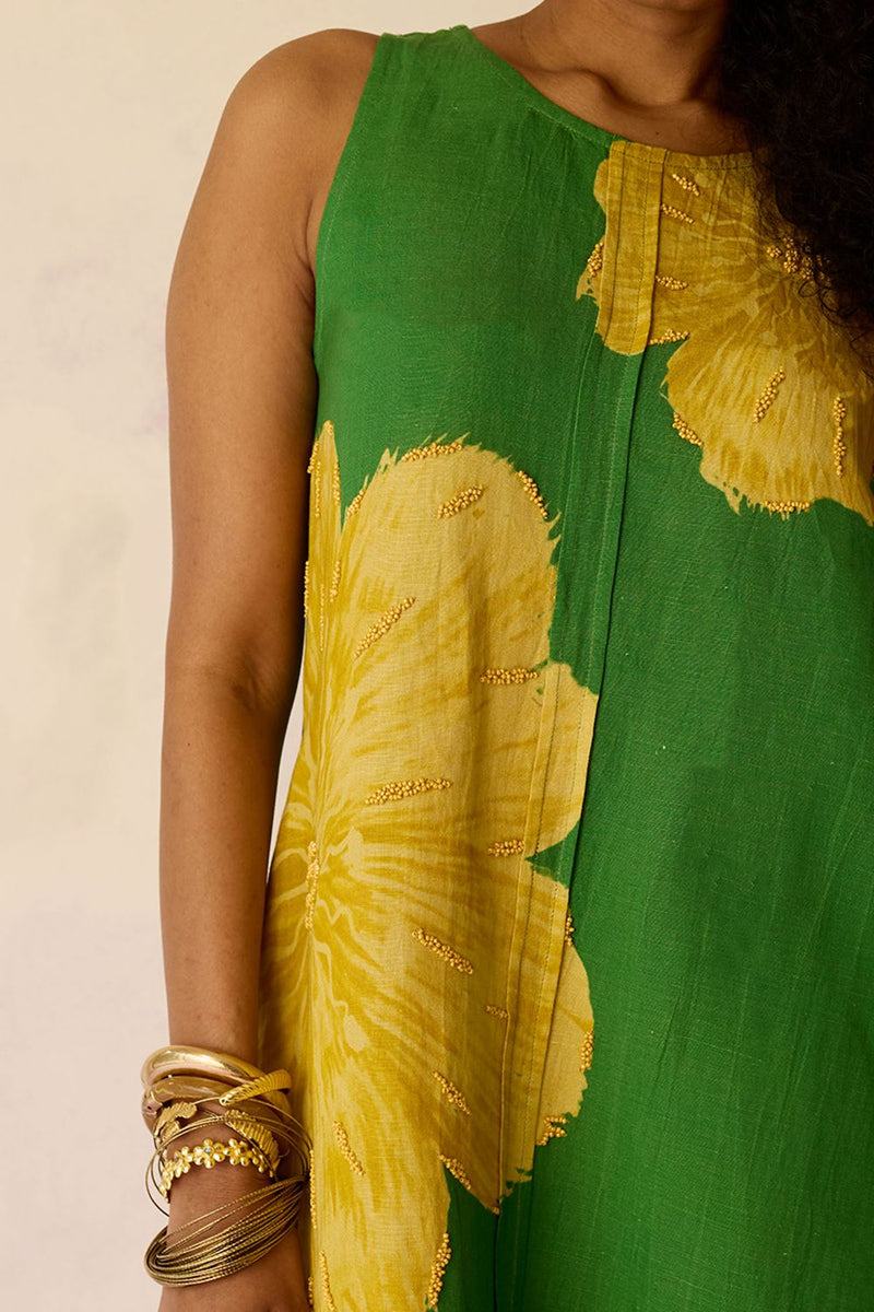 Hibiscus Anaar Embroidered Yoke Mini Dress - Fern by World of SiSa for women Worldwide