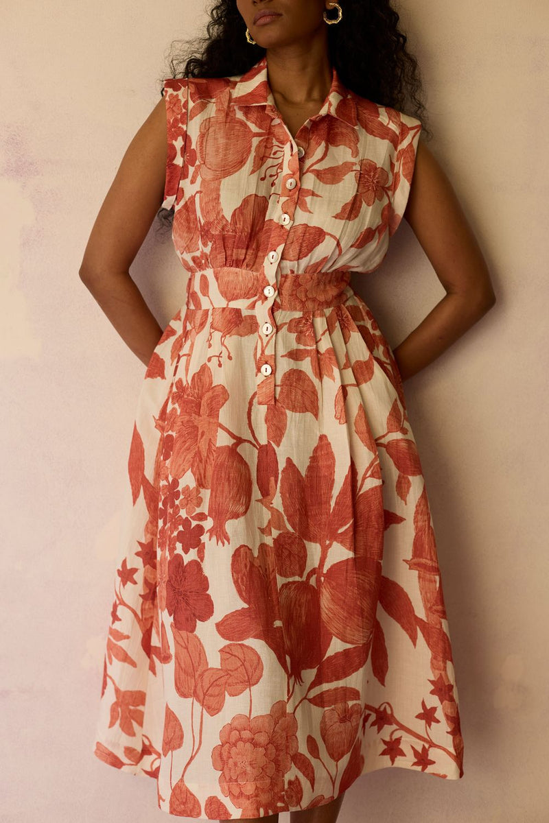 Hibiscus Anaar Sleeveless Shirt Midi Dress - Coral by World of SiSa for women Worldwide