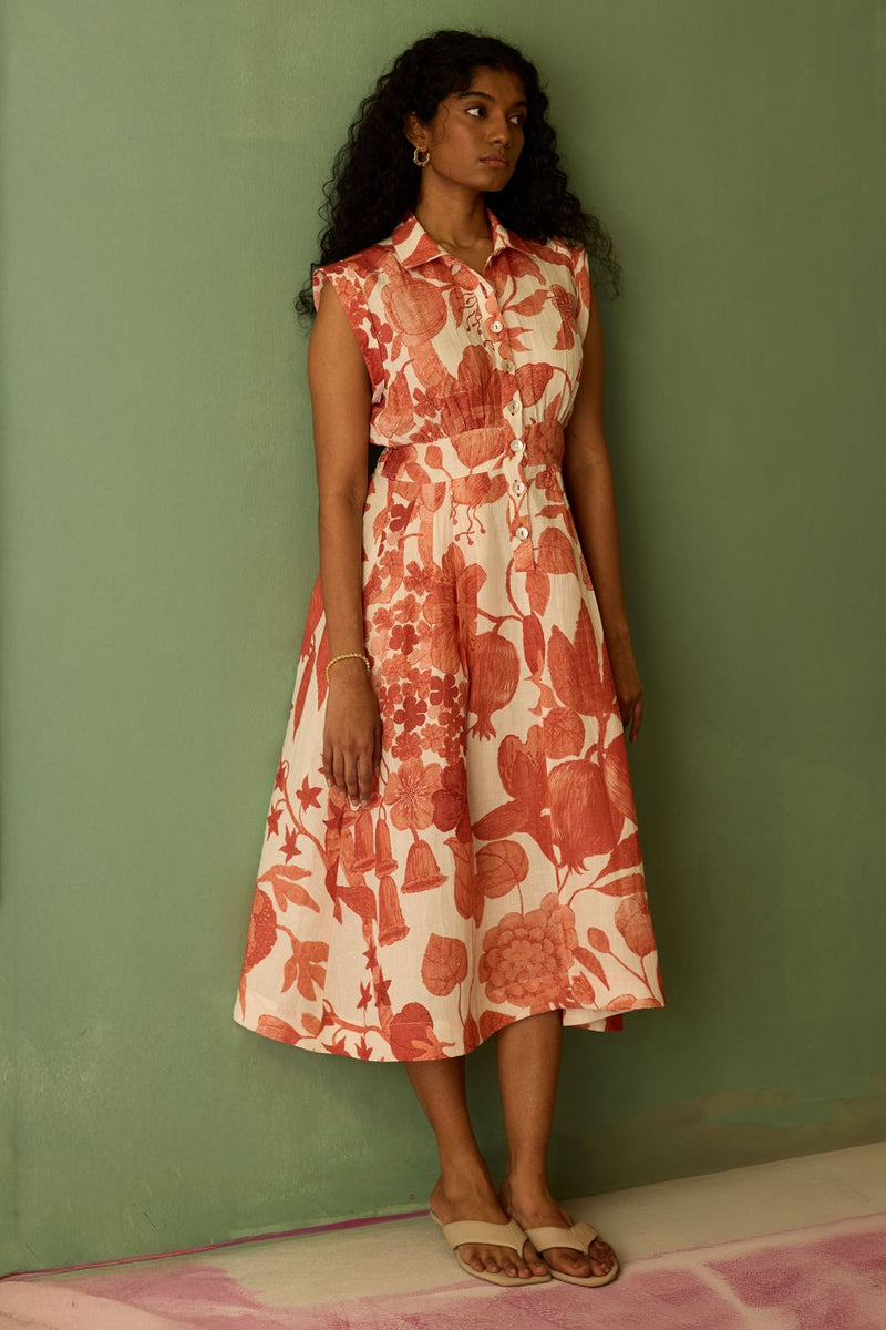 Hibiscus Anaar Sleeveless Shirt Midi Dress - Coral by World of SiSa for women Worldwide