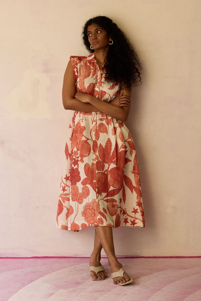 Hibiscus Anaar Sleeveless Shirt Midi Dress - Coral by World of SiSa for women Worldwide