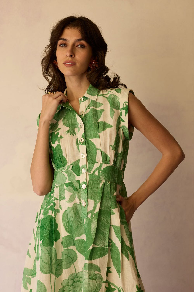 Hibiscus Anaar Sleeveless Shirt Midi Dress - Fern by World of SiSa for women Worldwide