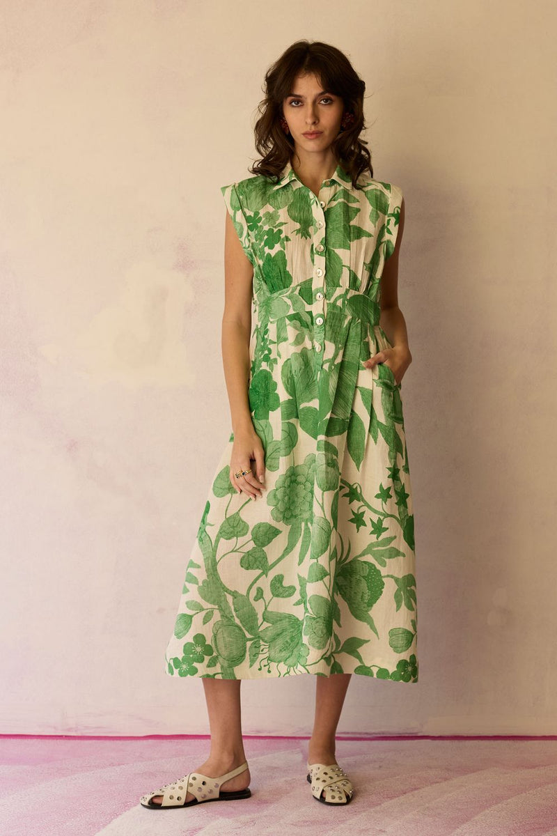 Hibiscus Anaar Sleeveless Shirt Midi Dress - Fern by World of SiSa for women Worldwide