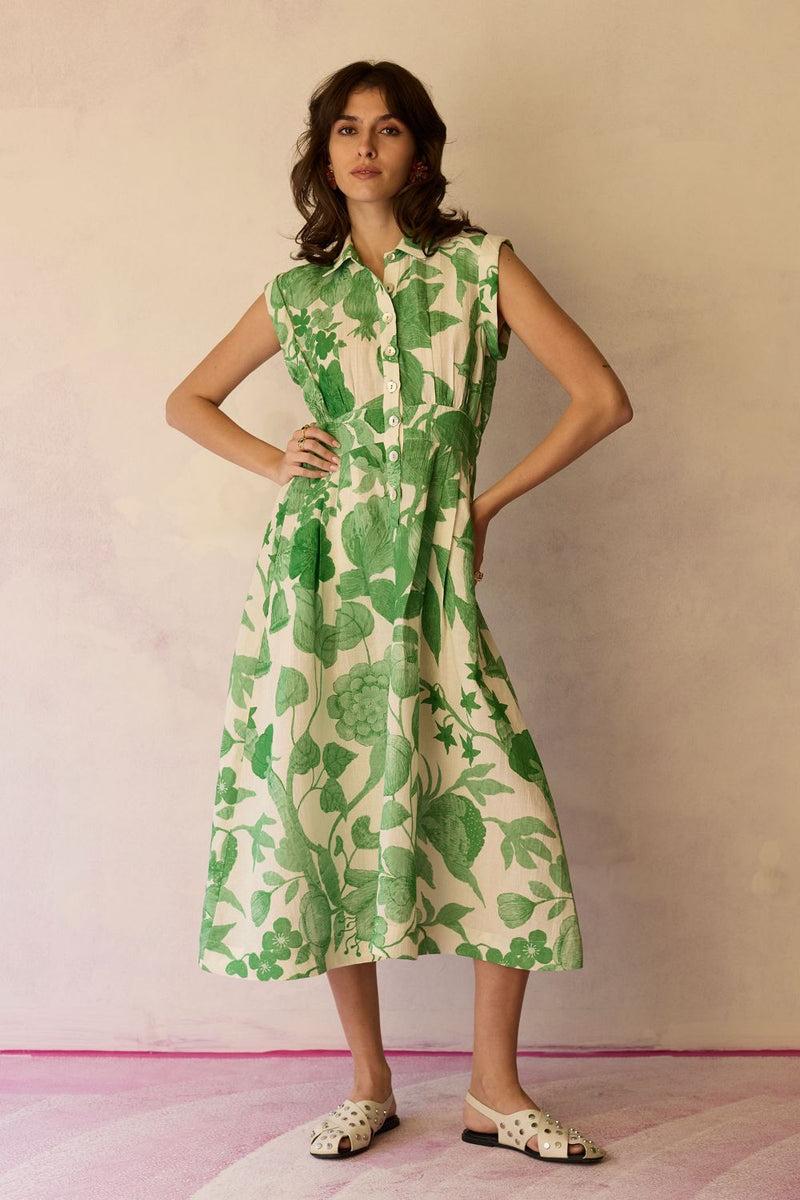 Hibiscus Anaar Sleeveless Shirt Midi Dress - Fern by World of SiSa for women Worldwide
