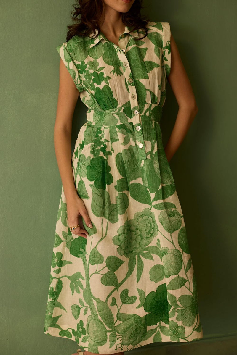 Hibiscus Anaar Sleeveless Shirt Midi Dress - Fern by World of SiSa for women Worldwide