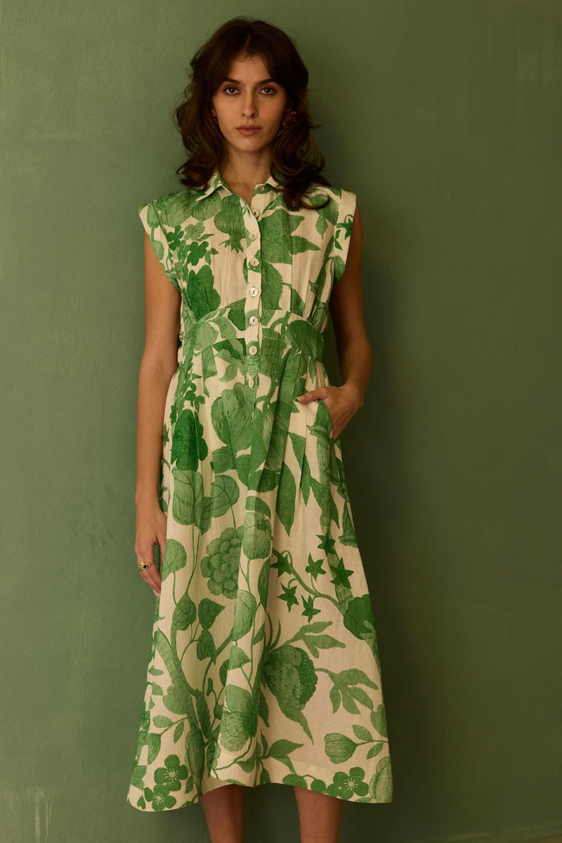 Hibiscus Anaar Sleeveless Shirt Midi Dress - Fern by World of SiSa for women Worldwide
