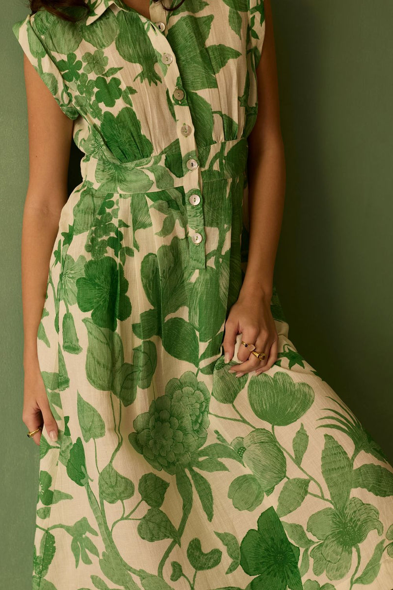 Hibiscus Anaar Sleeveless Shirt Midi Dress - Fern by World of SiSa for women Worldwide