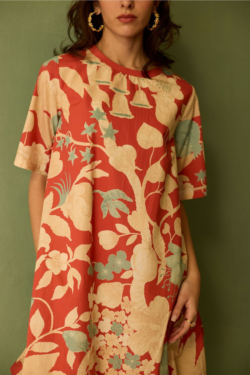 Hibiscus Anaar Bubble Mini Dress - Coral cotton by World of SiSa for women Worldwide