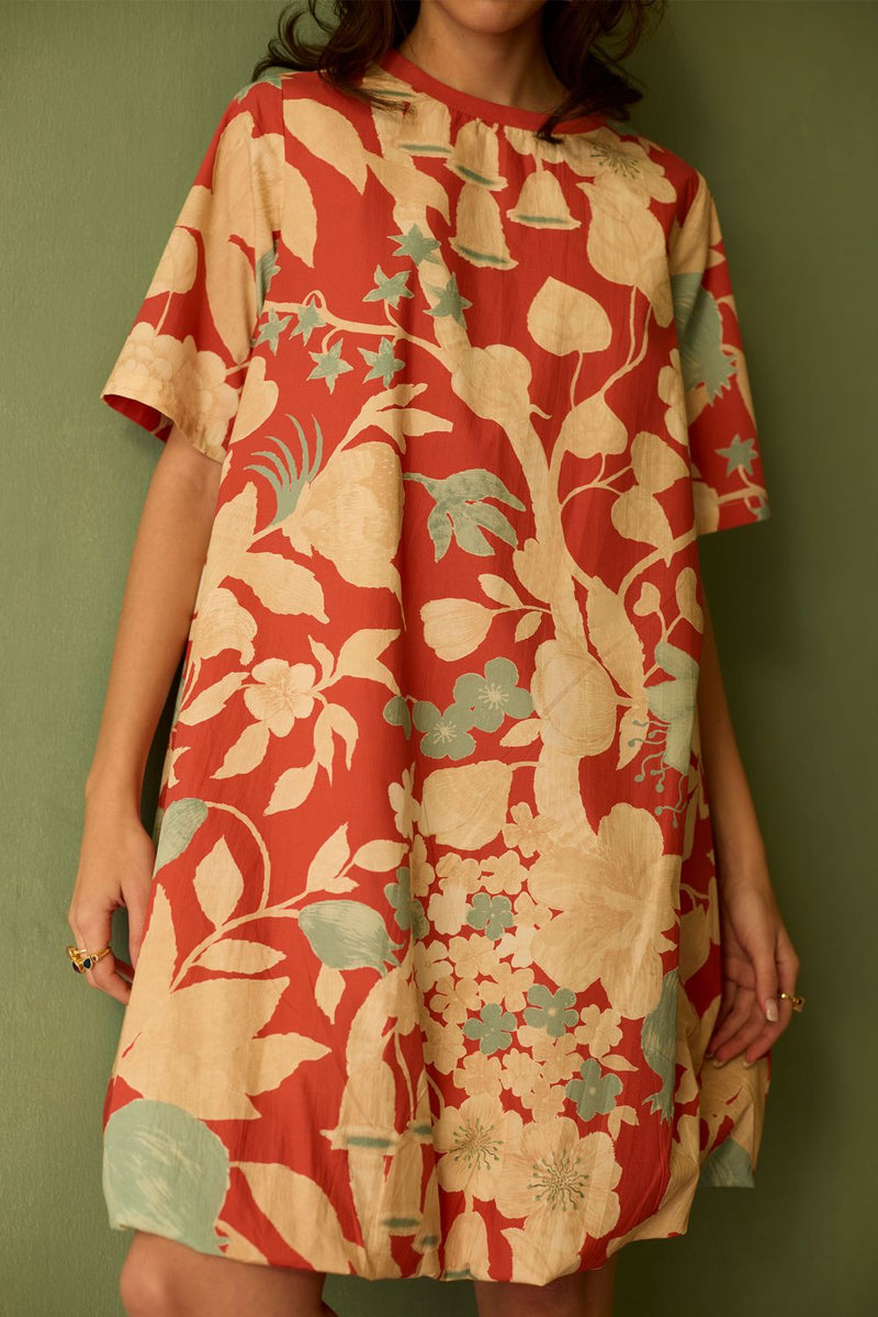 Hibiscus Anaar Bubble Mini Dress - Coral cotton by World of SiSa for women Worldwide