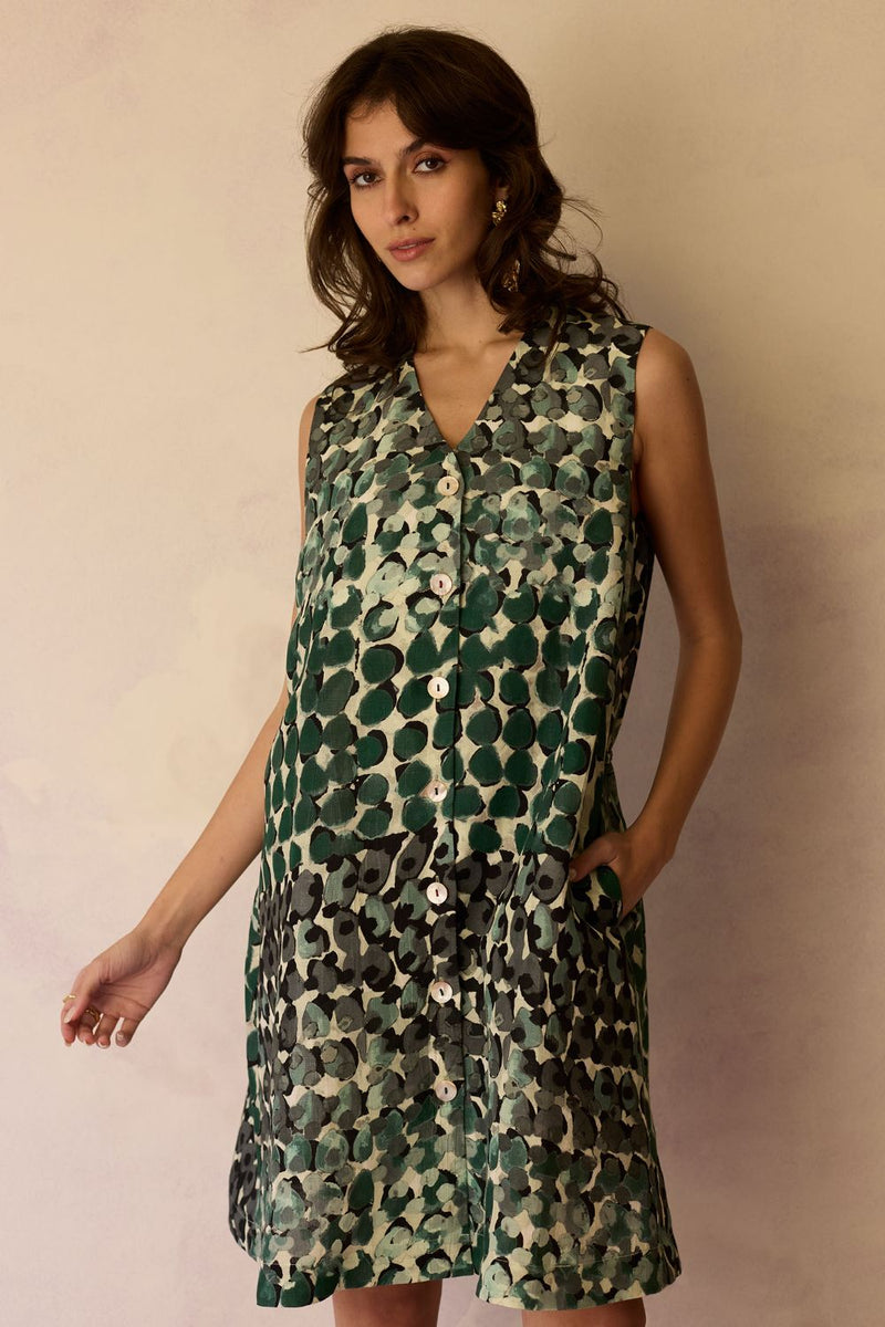 Moss Hand-Painted Sleeveless Shirt Dress by World of SiSa for women Worldwide