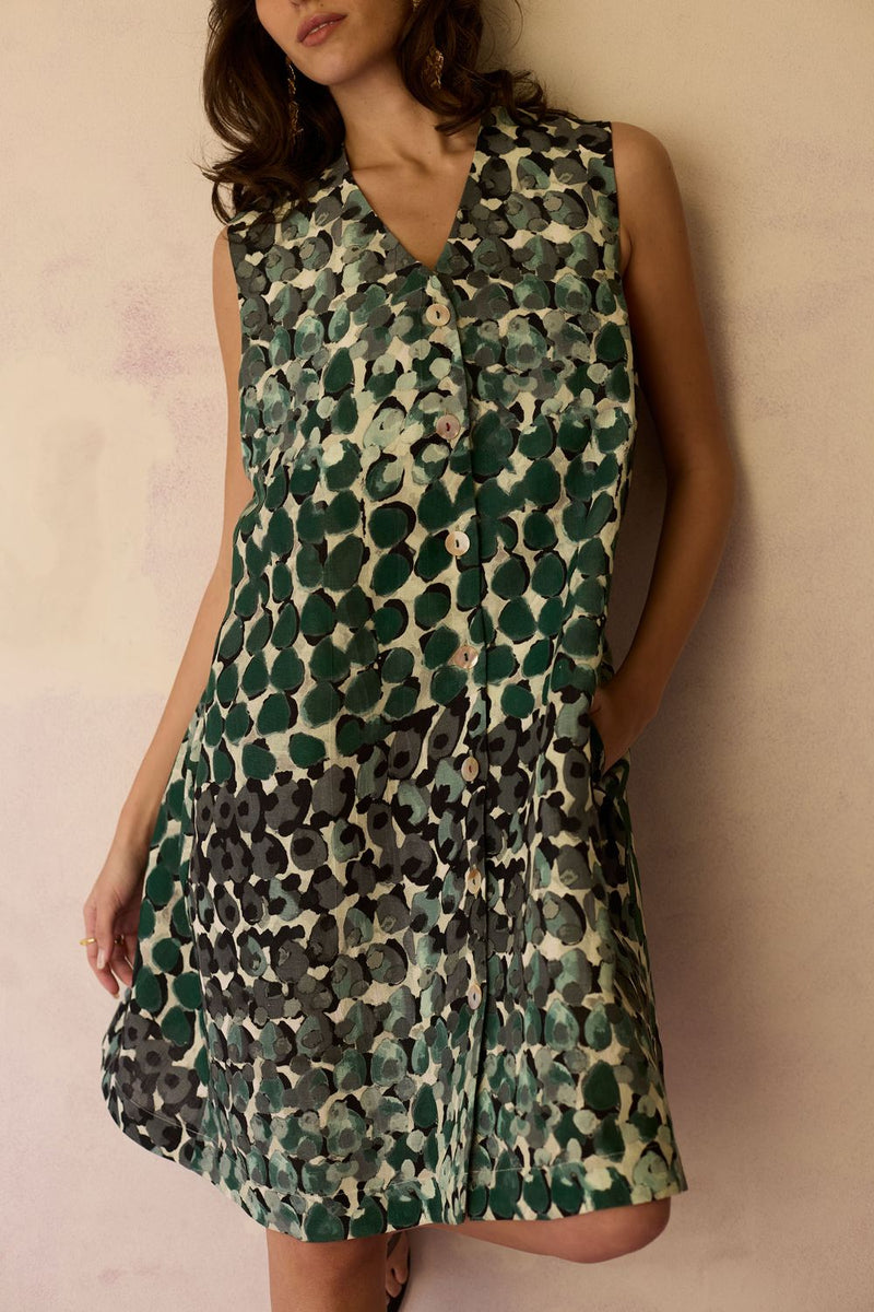 Moss Hand-Painted Sleeveless Shirt Dress by World of SiSa for women Worldwide