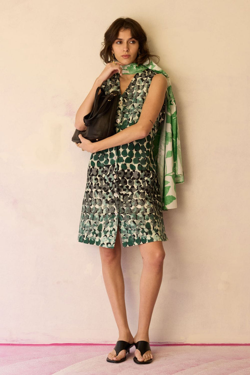Moss Hand-Painted Sleeveless Shirt Dress by World of SiSa for women Worldwide