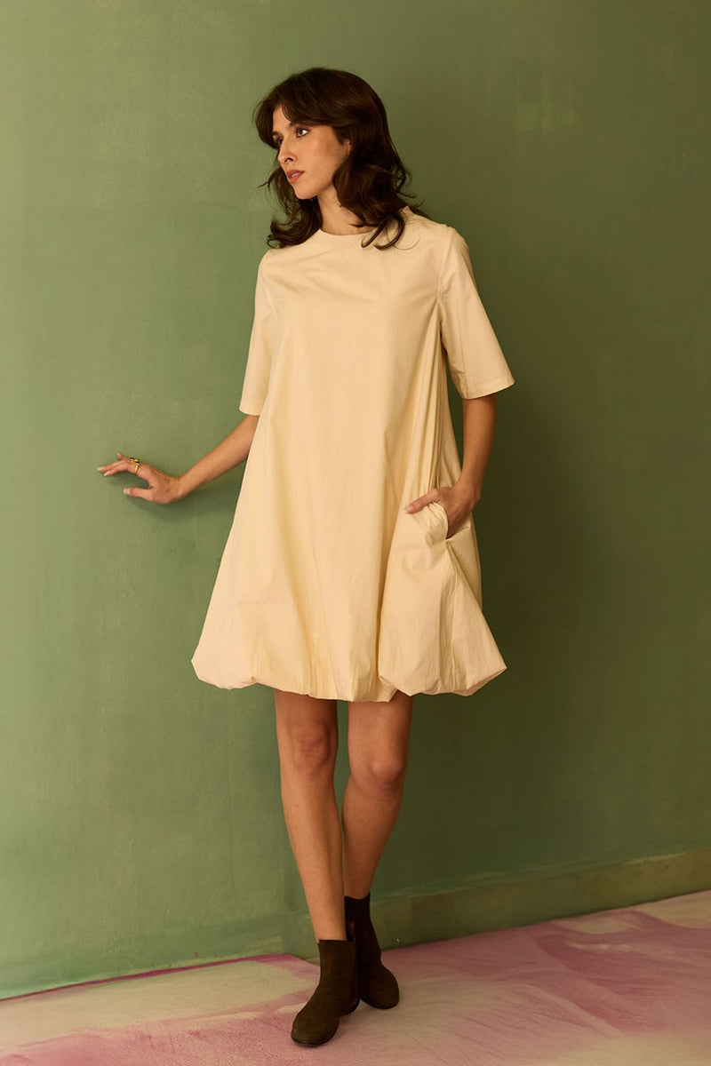 Ivory Bubble Mini Dress cotton by World of SiSa for women Worldwide