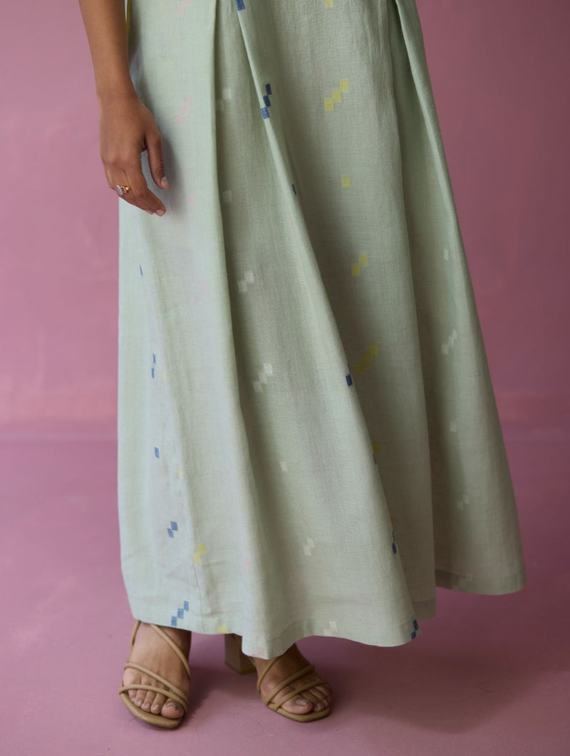 Zaha Cap Sleeve Jamdani Linen Dress - Aqua all linen by Manan for women Worldwide