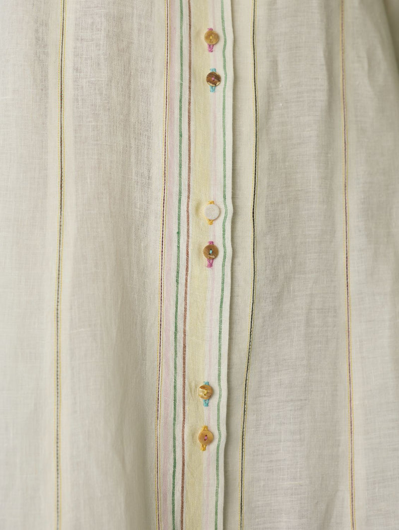 Manara Paneled Border Linen Shirt Dress - Ivory linen dress by Manan in ivory for women Worldwide