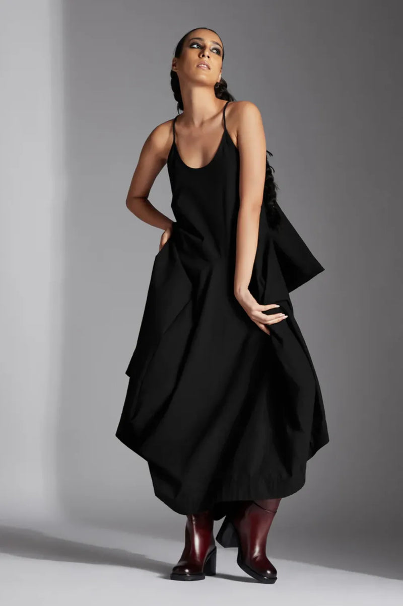 Tove Dress-Black cotton by Chola in black color for women Worldwide