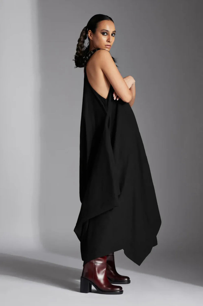Tove Dress-Black cotton by Chola in black color for women Worldwide