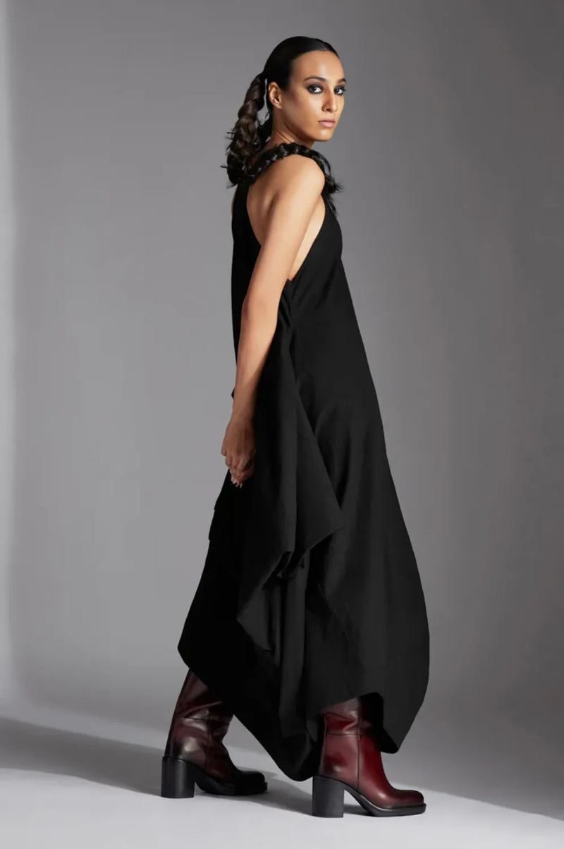 Tove Dress-Black cotton by Chola in black color for women Worldwide
