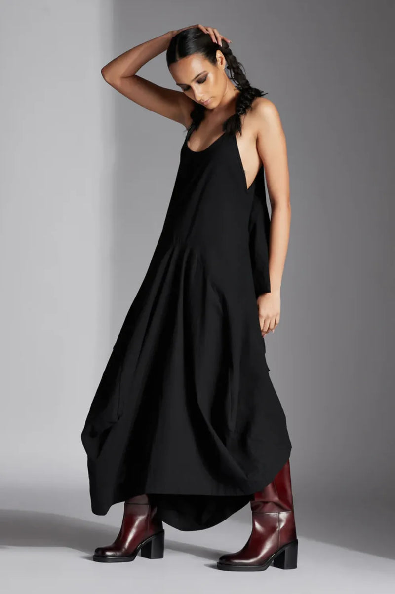 Tove Dress-Black cotton by Chola in black color for women Worldwide