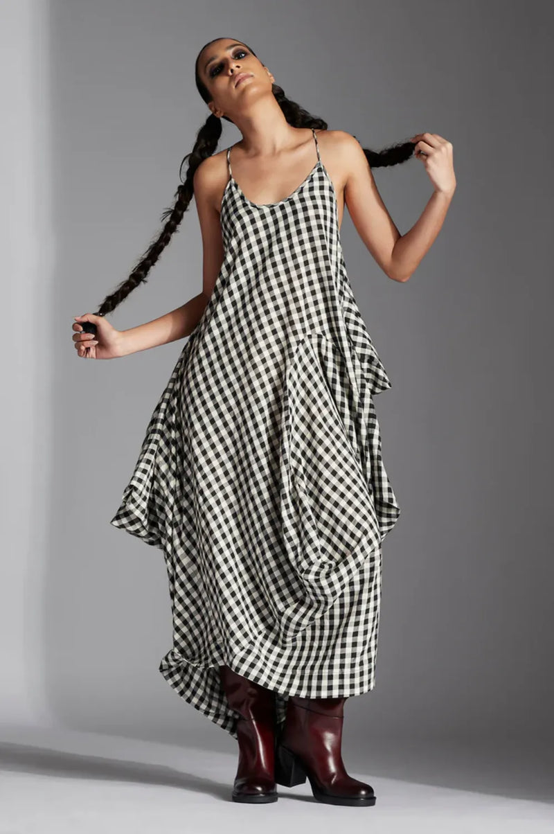 Tove Dress-Black and White mul by Chola in black color for women Worldwide