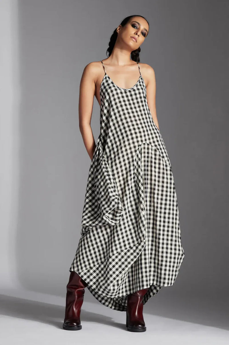 Tove Dress-Black and White mul by Chola in black color for women Worldwide
