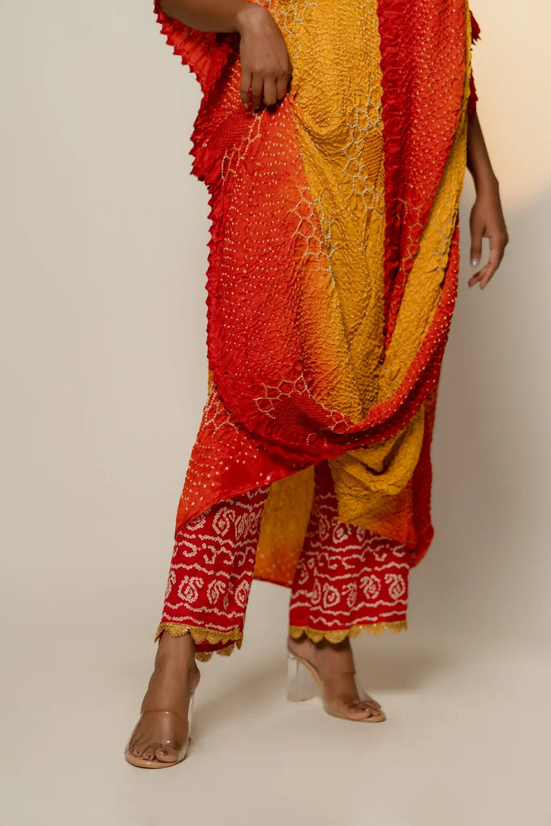 DRAPE DRESS - VALLEY OF FLOWERS-yellow orange shaded silk by Dyelogue in multi color for women Worldwide