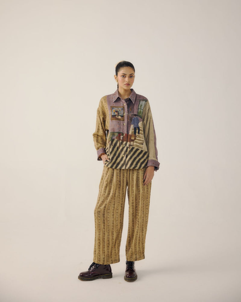 DRAWSTRING PANTS-Mustard Stripes by CORD for women Worldwide