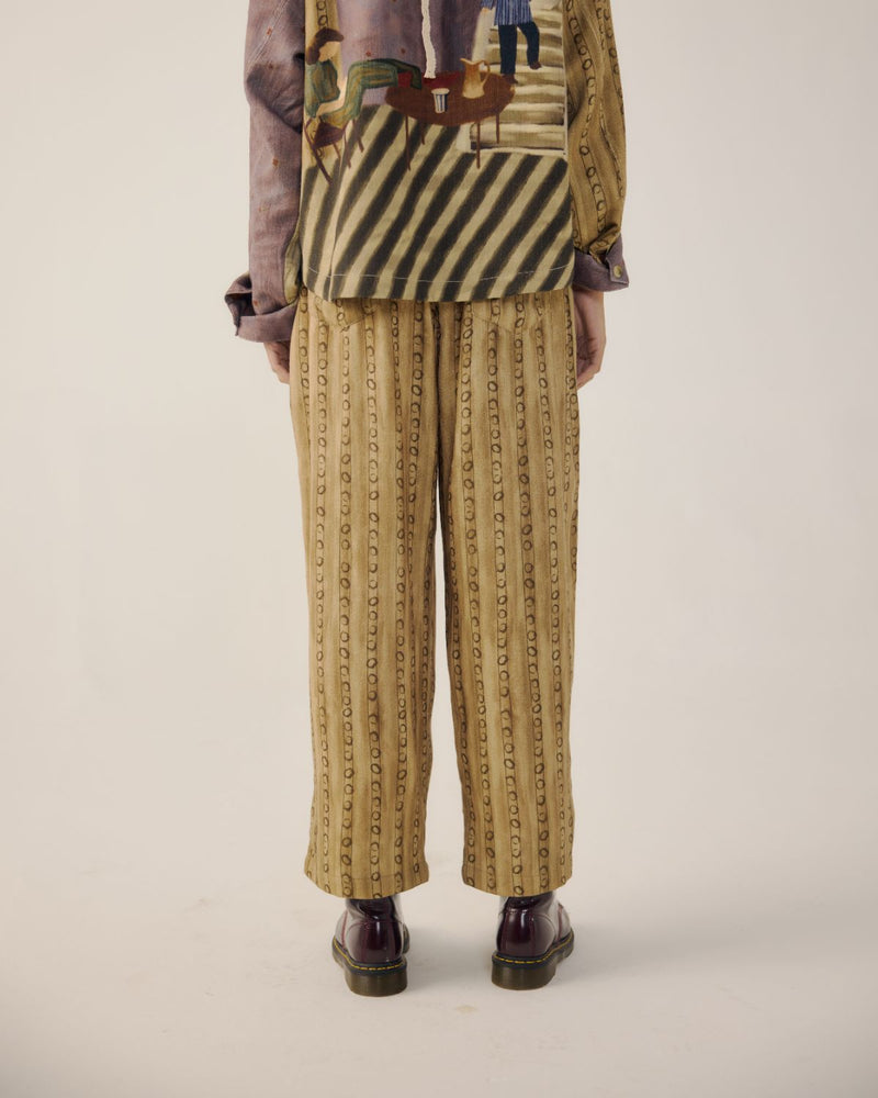 DRAWSTRING PANTS-Mustard Stripes by CORD for women Worldwide