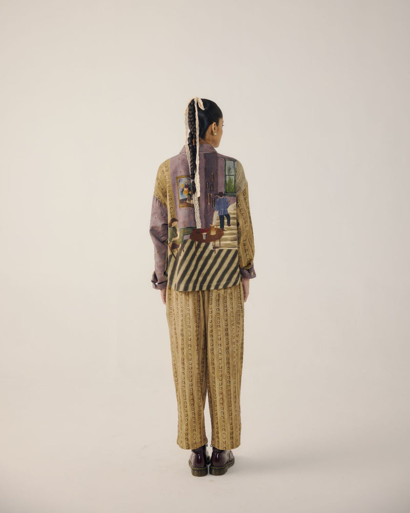 DRAWSTRING PANTS-Mustard Stripes by CORD for women Worldwide