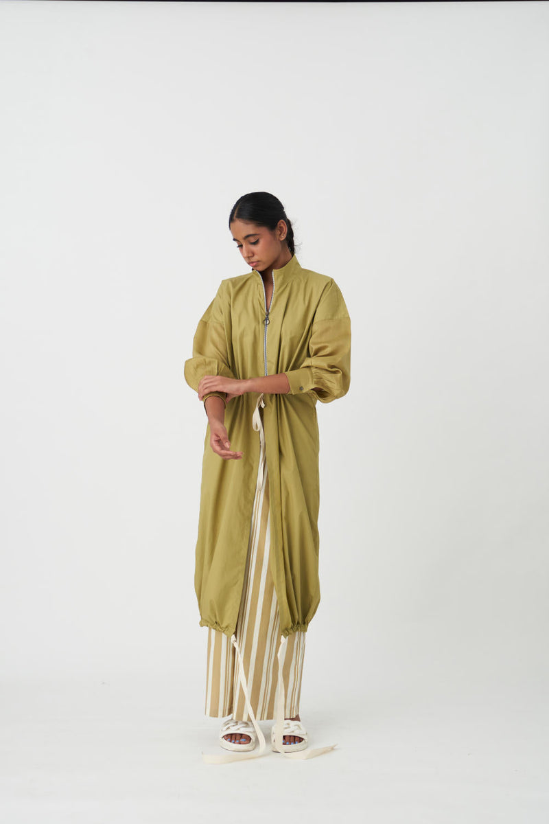 DRAWSTRING TUNIC - GREEN poplin by THREE in green color for women Worldwide
