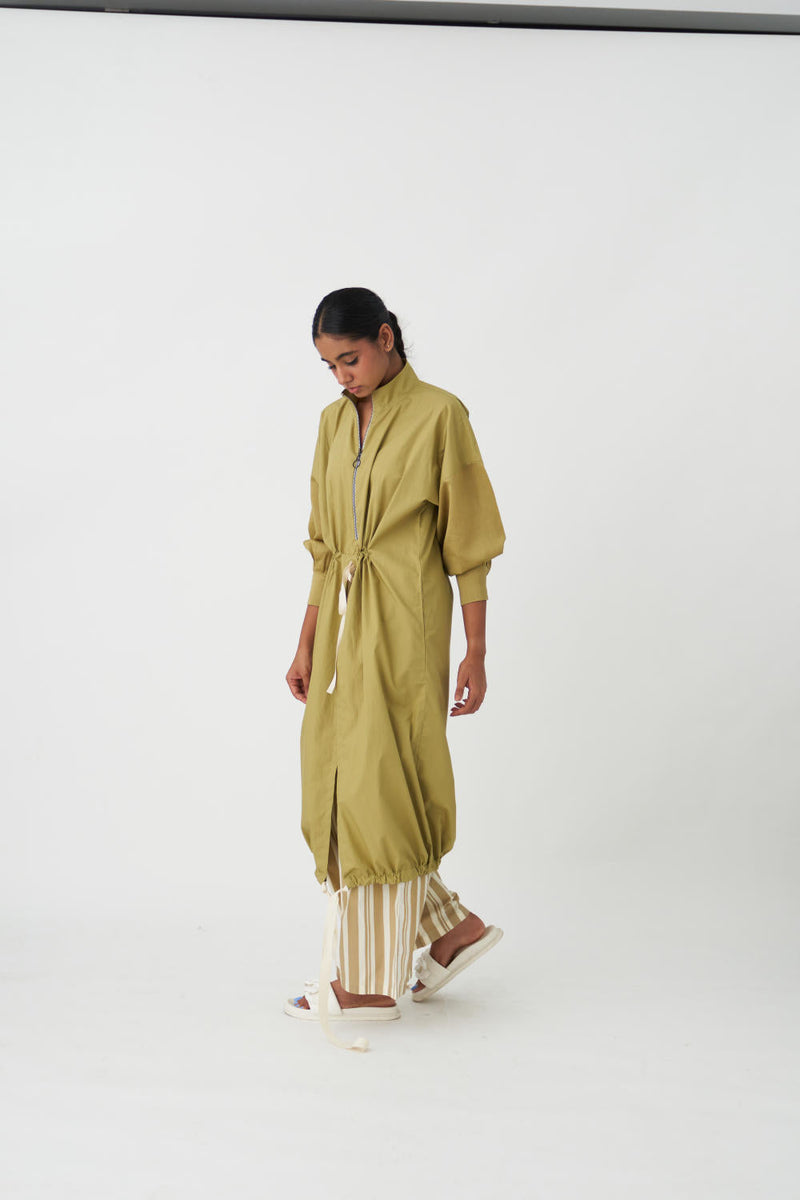 DRAWSTRING TUNIC - GREEN poplin by THREE in green color for women Worldwide