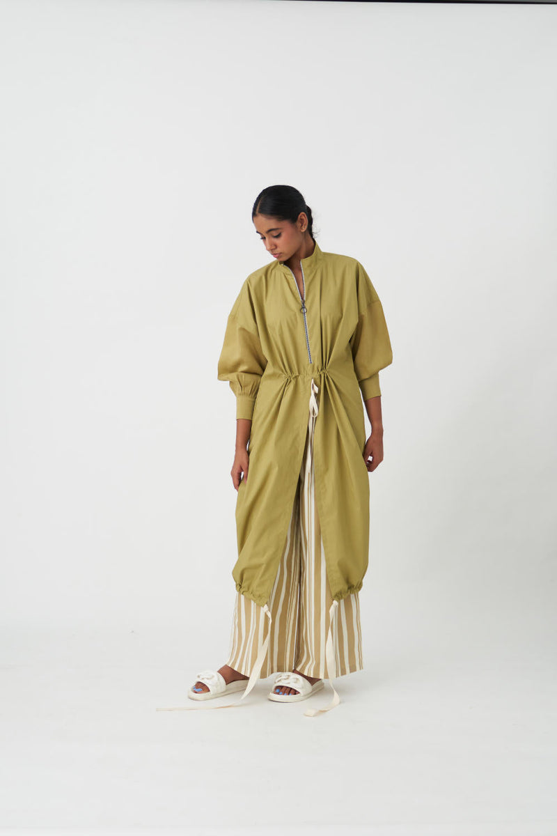 DRAWSTRING TUNIC - GREEN poplin by THREE in green color for women Worldwide