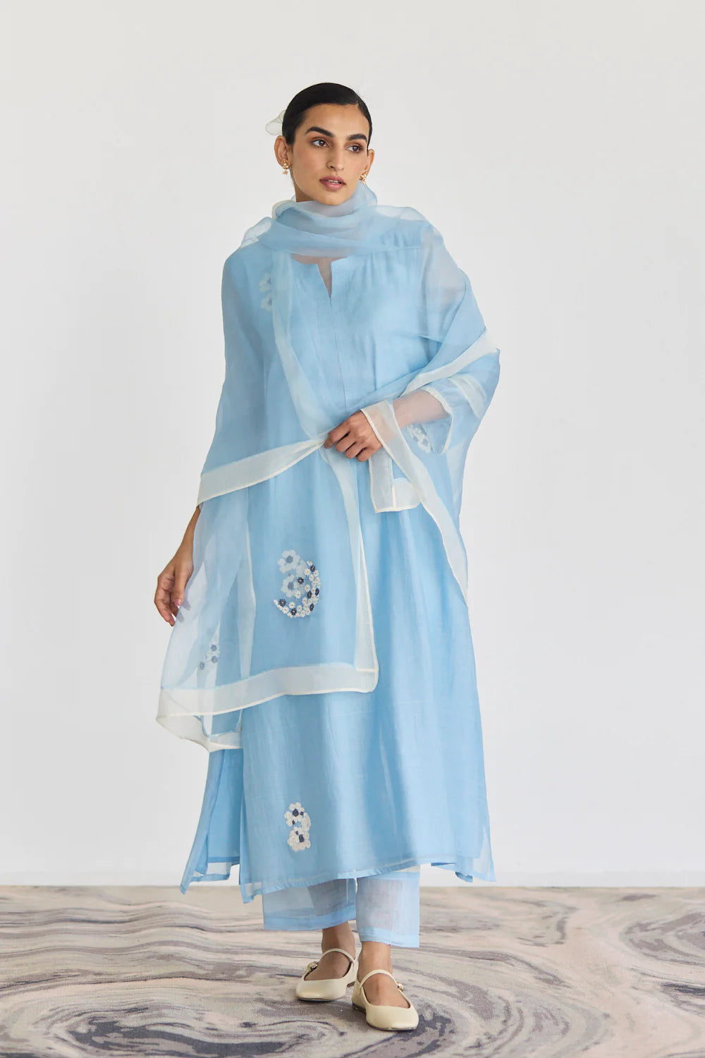 DREAMY POWDER BLUE AND IVORY KURTA SET