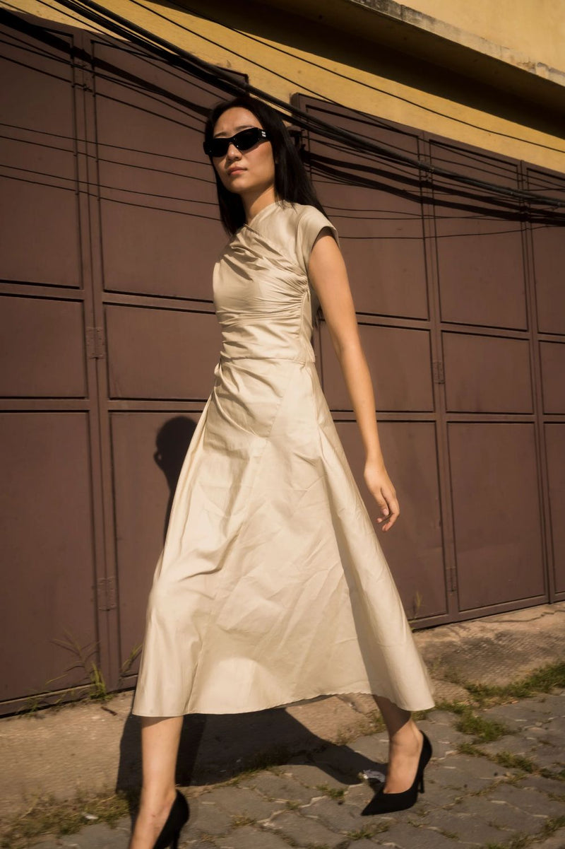 Petra Draped Dress 100% cotton by Leh Studios in multi color for women Worldwide