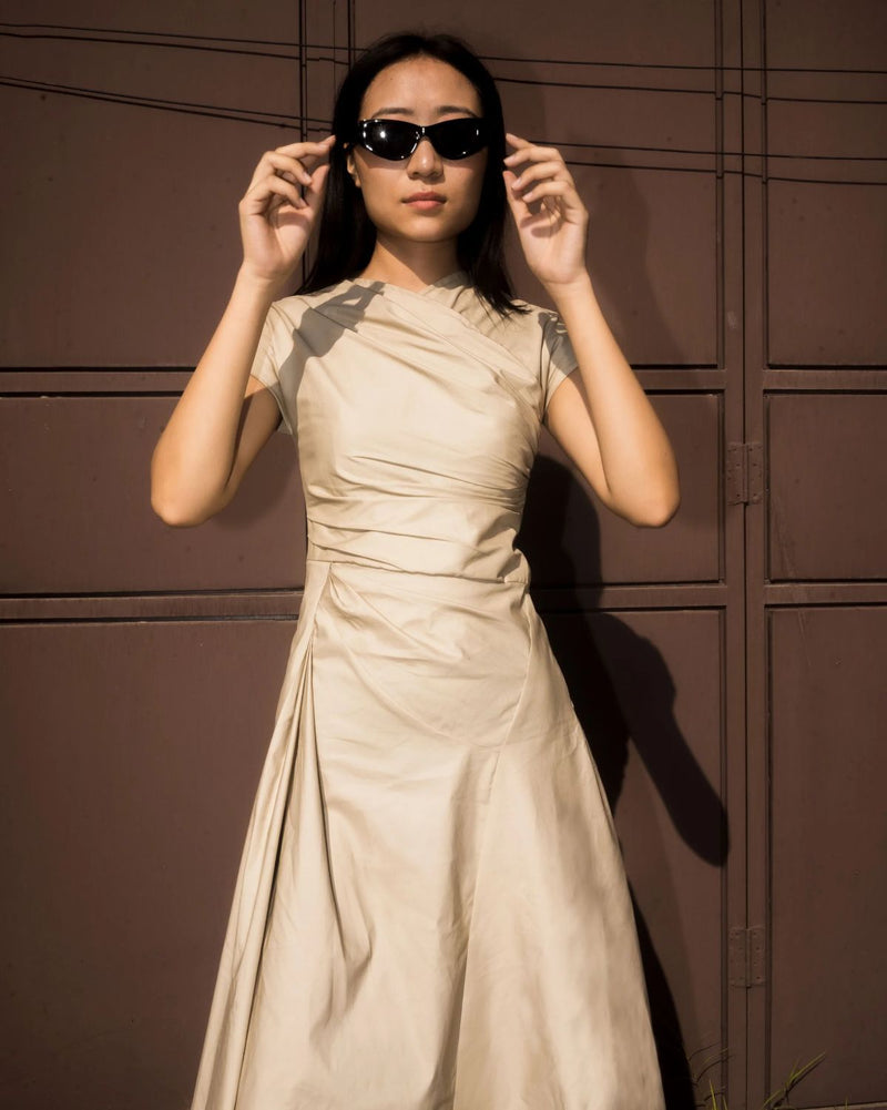Petra Draped Dress 100% cotton by Leh Studios in multi color for women Worldwide