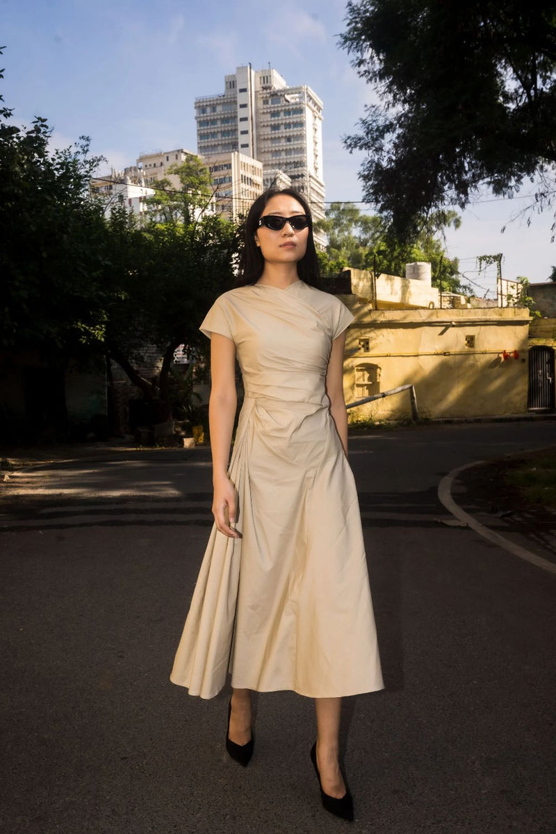 Petra Draped Dress 100% cotton by Leh Studios in multi color for women Worldwide