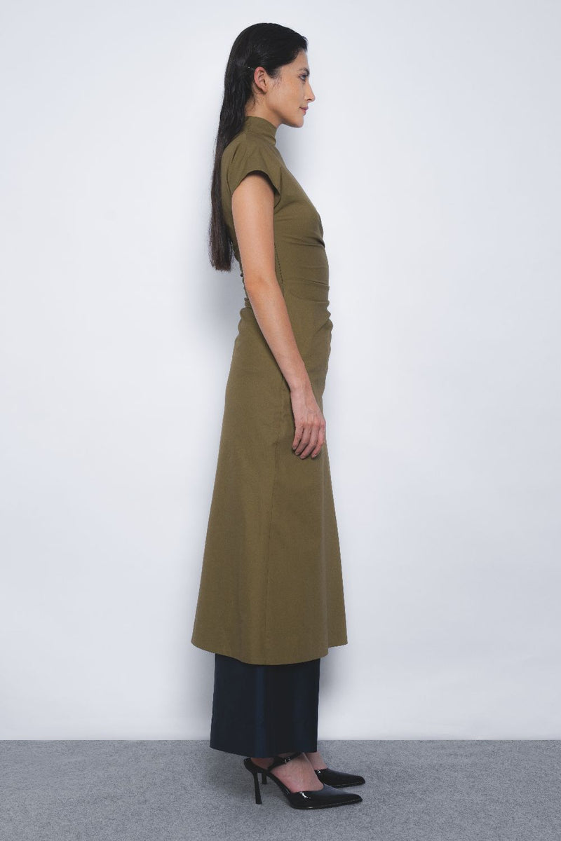Arida Draped Tunic - Olive cotton by Leh Studios in olive color for women Worldwide