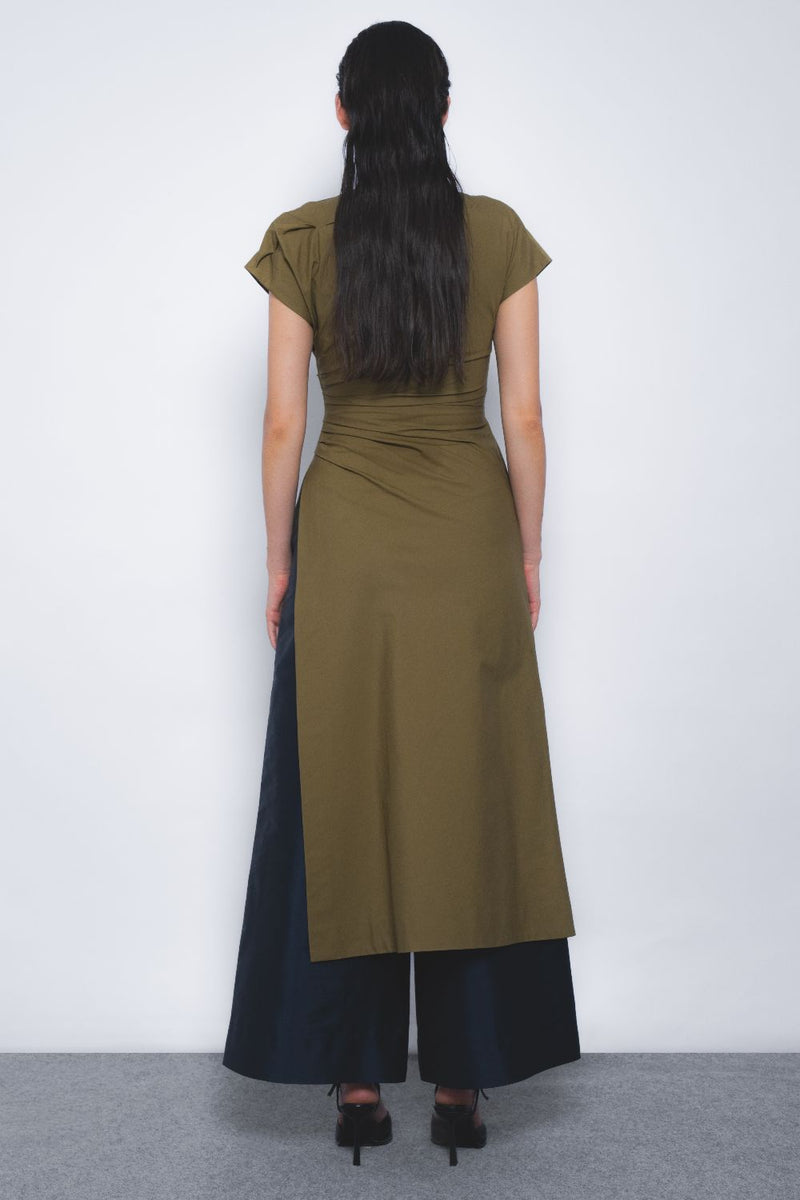 Arida Draped Tunic - Olive cotton by Leh Studios in olive color for women Worldwide