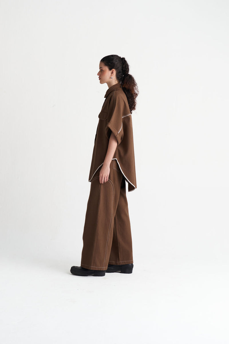 Side-U Panel Denim Bottom-Umber denim pant/trouser by THREE in brown for women Worldwide