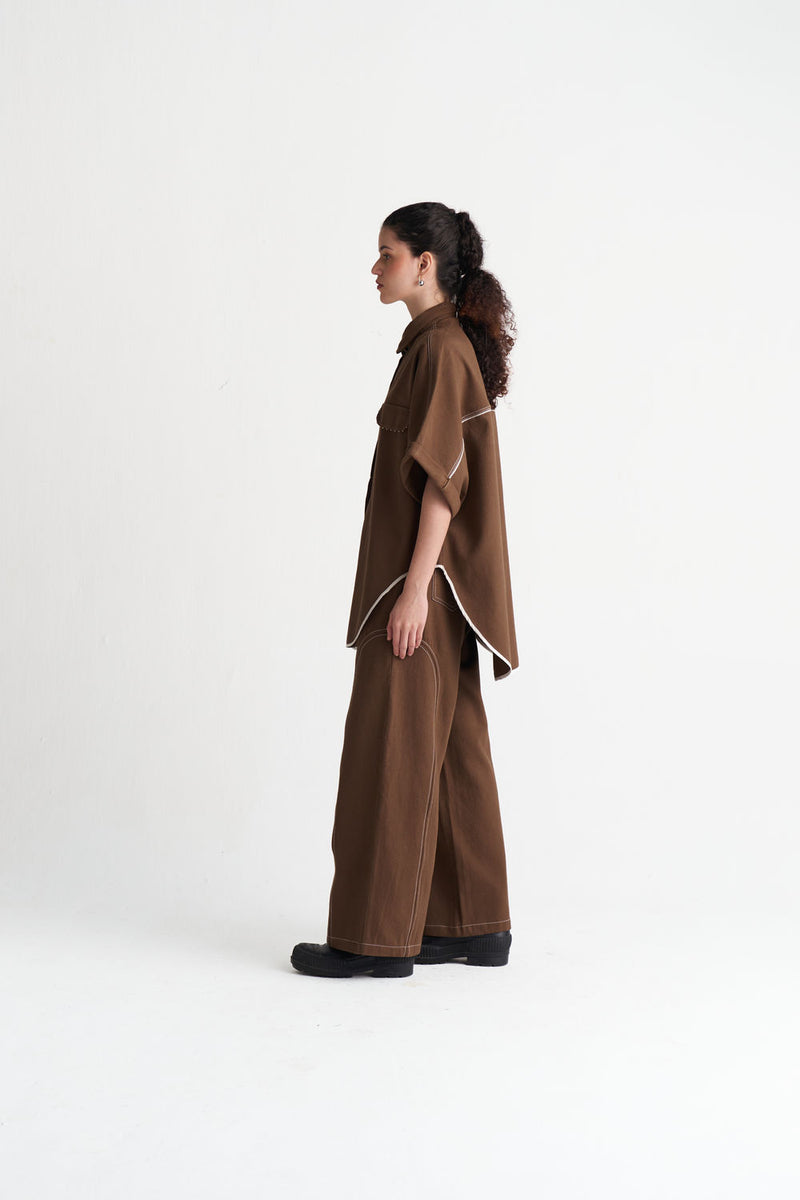 Side-U Panel Denim Bottom-Umber denim pant/trouser by THREE in brown for women Worldwide