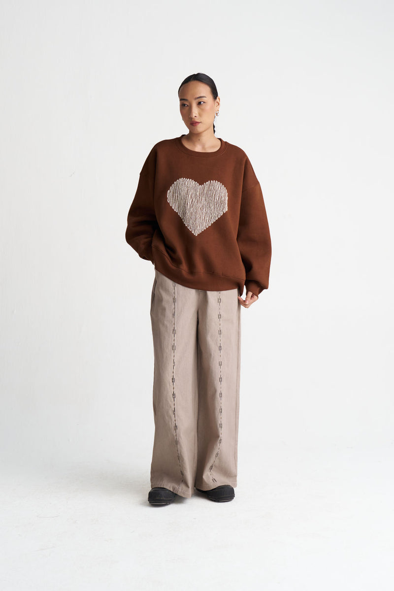 Hand Emb. Twill Pant-Ash Grey twill pant/trouser by THREE in grey for women Worldwide