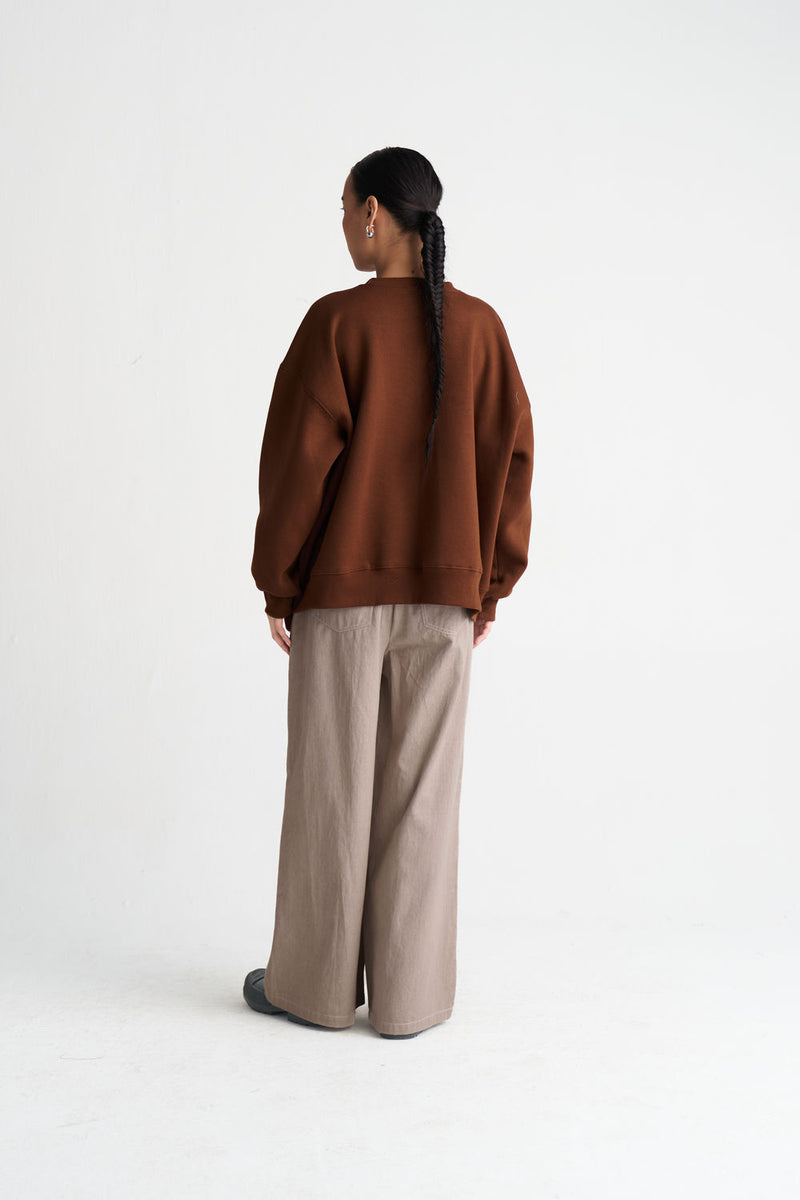 Hand Emb. Twill Pant-Ash Grey twill pant/trouser by THREE in grey for women Worldwide