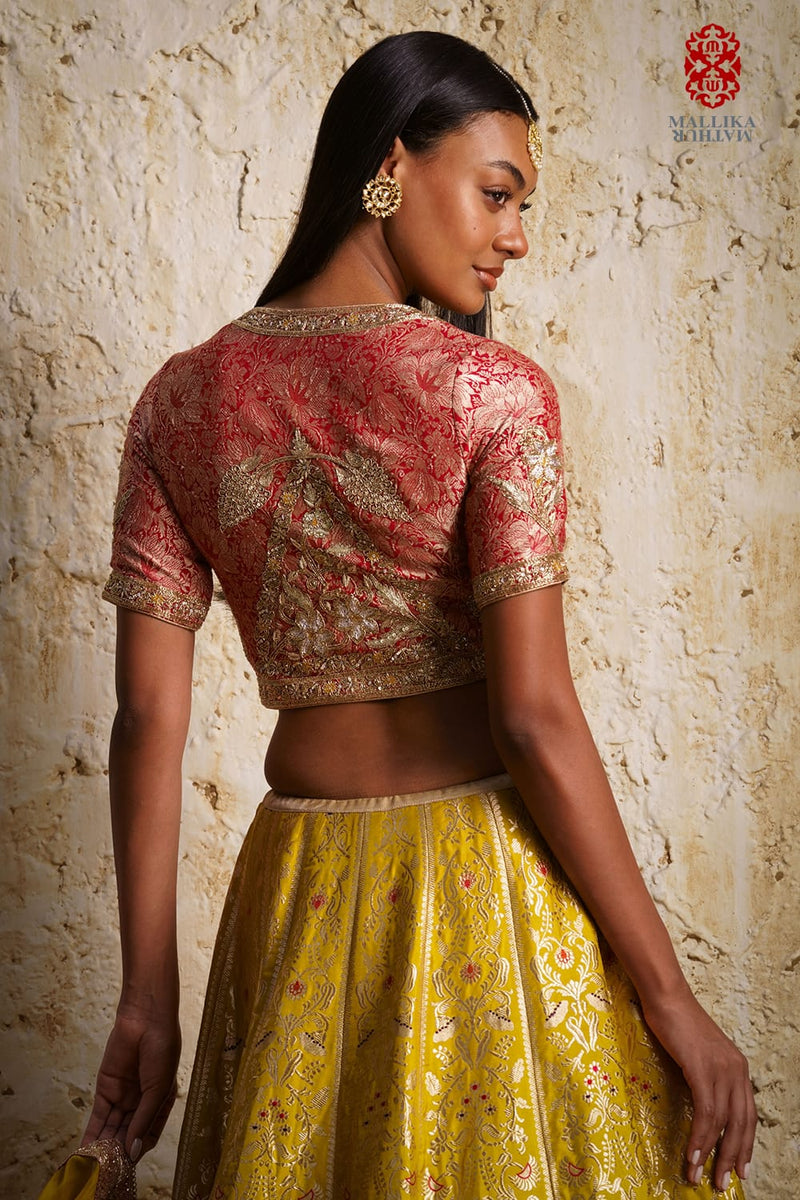 Shahi Angoor Blouse silk by Mallika Mathur in pink color for women Worldwide