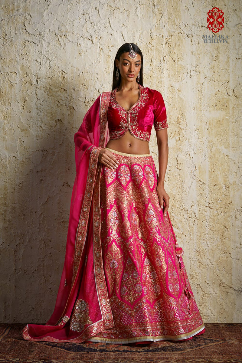 Varya Rani pink silk georgette Kalidar lehenga silk by Mallika Mathur in pink color for women Worldwide