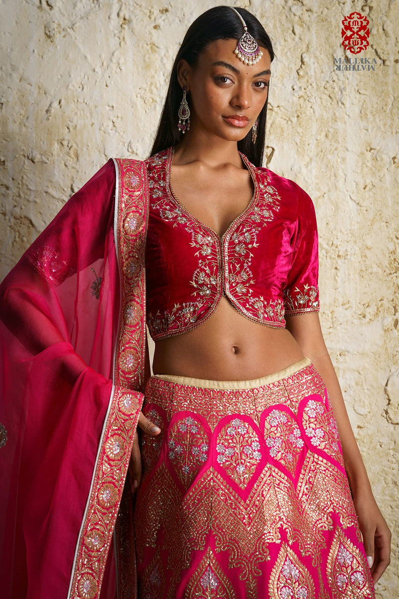 Varya Rani pink silk georgette Kalidar lehenga silk by Mallika Mathur in pink color for women Worldwide